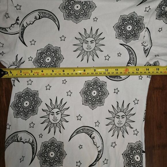 ON Fire Women L White Sun Moon Astrological Print Mesh Shirt Fitted Tunic Dress - Picture 6 of 9